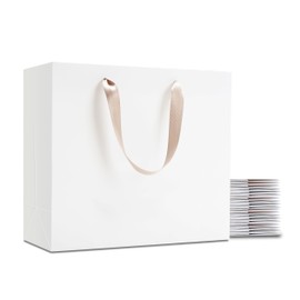 YACEYACE White Gift Bags Large Size, 20Pcs 12.5x4.5x11 Inch Large Paper Gift Bags with Ribbon Handles,Large Gift Bags Bulk,Large Kraft Paper Gift Bags