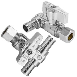 2-PCs HeSun PEX-B Crimp Tee Stop Valve, 1/2" x 1/2" PEX x 3/8" OD Compression Stop Valve, 1/4 Turn Shut Off for Bathroom, ASTM F1807(VALVE130)
