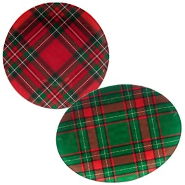 Certified International Christmas Plaid Melamine Platter Set, Multicolor, Large, 2 Piece