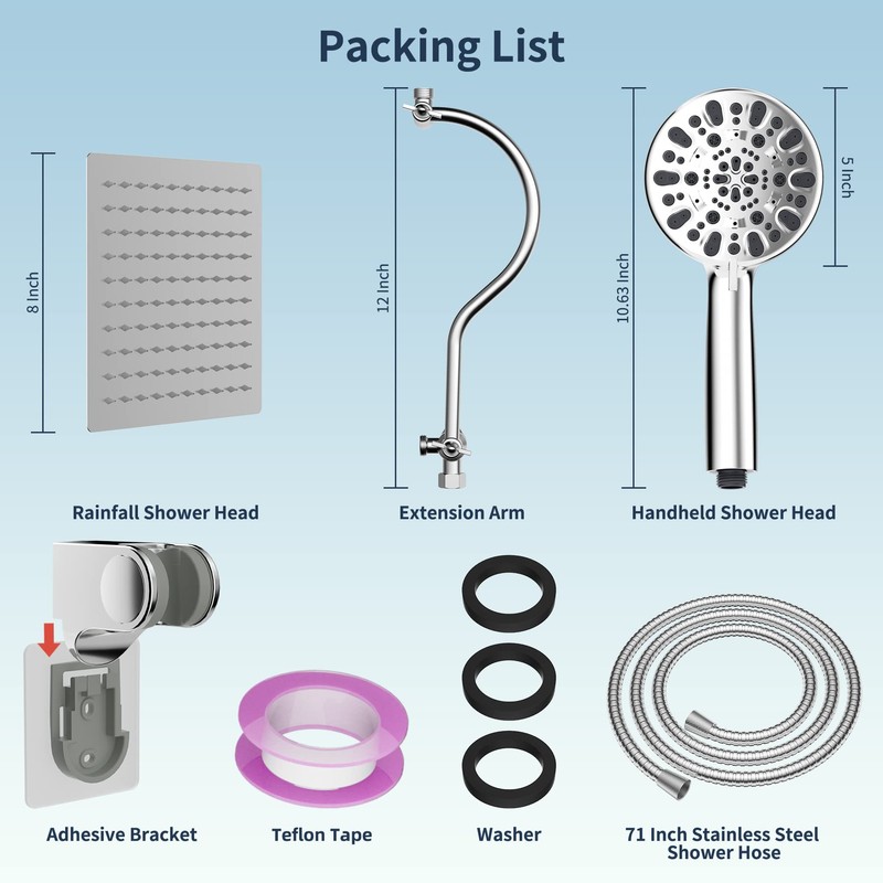 Hibbent All Metal Shower Head, 8'' High Pressure Rainfall Shower