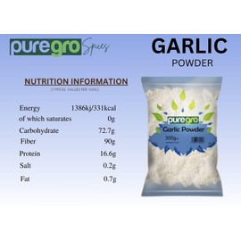 Puregro Garlic Powder 300g | PACK OF 1 | Fine Garlic Powder | Made from Premium Quality Dried Garlic | Ajo en Polvo.