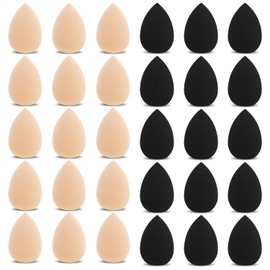 Gjinxi Pack of 30 Mini Makeup Sponge, Makeup Sponge, Small Blender Foundation Puffs for Powder, Cream, Repairs, Cosmetic Sponges (Black, Skin Colour)