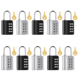 10 Pcs Combination Padlock, 4 Digit Combination Lock with Keys, Locker Resettable Security Lock Outdoor Waterproof Gate Lock for School Sports Gym Locker Employee Fence Case Toolbox Hasp Storage