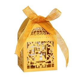 10PCS Wedding Laser Cut Candy Box Party Gift Box Favor Bomboniere Candy - Pearl Paper Wedding Favors with Silk Ribbons in Multiple Colors - Perfect for Parties & Special Occasions