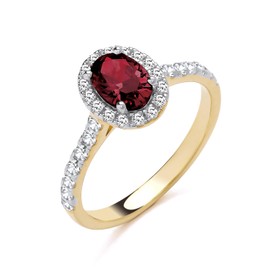 Old English Jewellers 9ct Yellow Gold on Silver Ruby CZ Oval Cluster Ring size K L M N O P Q R S - JULY BIRTHSTONE (P)