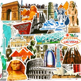 128 Pieces Retro Stickers for Water Bottles Suitcase Stickers Luggage Stickers for Suitcases Famous Landmarks Stickers Waterproof Vinyl Building Sticker for Laptop Bike Computer Phone Skateboard Decal