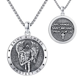 St Michael Medal Necklace 925 Sterling Silver Saint Michael Archangel Pendant Necklace Protection Necklace Catholic Jewellery Gifts Men Women