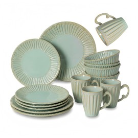 16-Piece Dinnerware Set for 4, Ceramic Plates, Bowls and Mugs, Dishwasher & Microwave Safe, Ideal for Family Dinners, Parties and Everyday Use (Green)