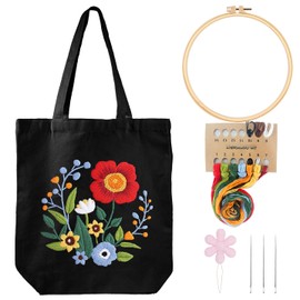 Louise Maelys Embroidery Kits Canvas Tote Bag for Beginners,Cross Stitch Kit for Adults,DIY Crafts and Arts Needlepoint with Florals Pattern,Hoop and Instructions