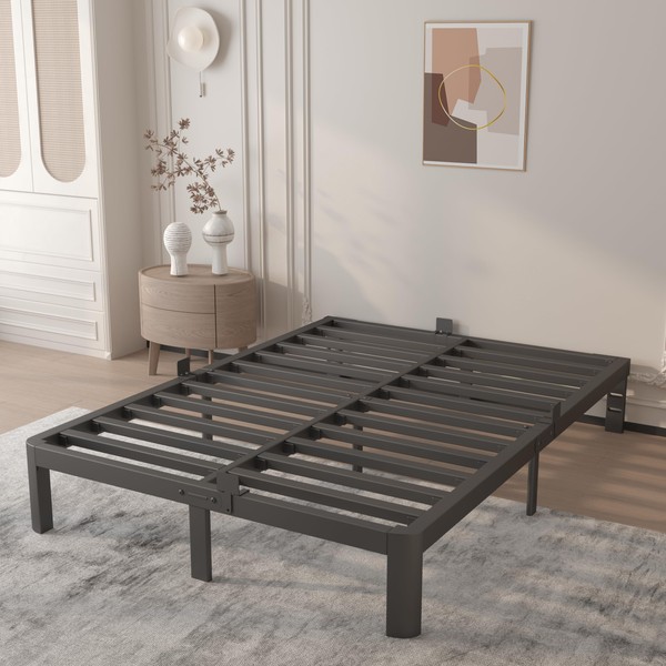 HQU 10 Inch Bed Frame Queen Size with Metal Gaskets,