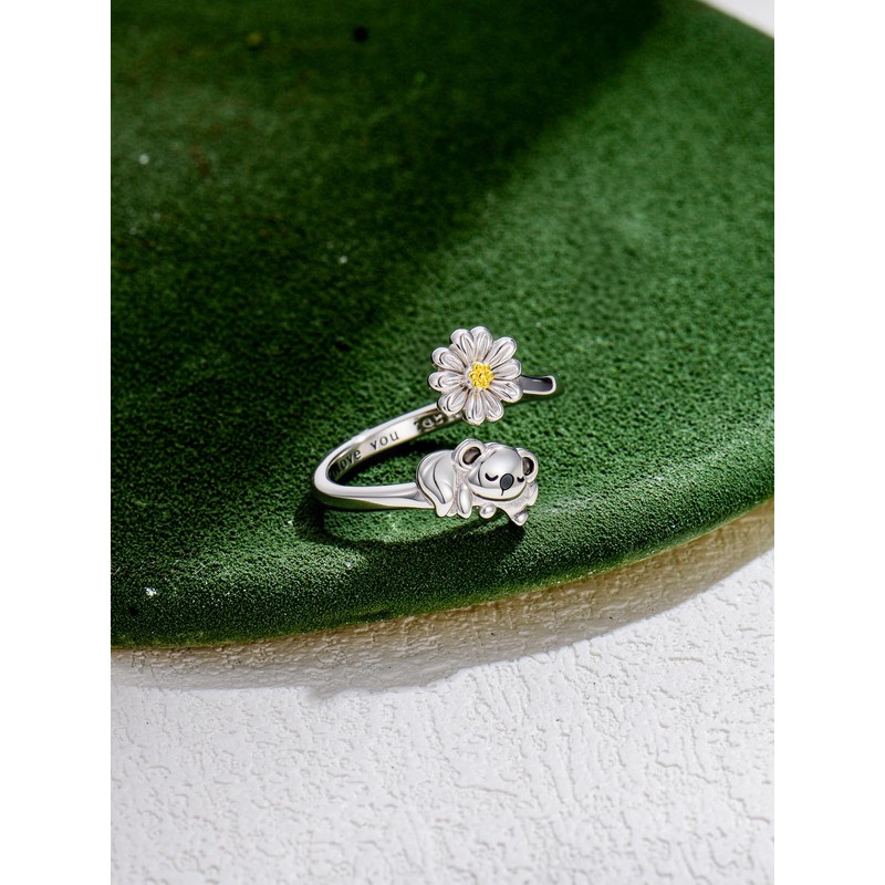 Cargari Koala Open Ring 925 Sterling Silver Koala Adjustable Ring