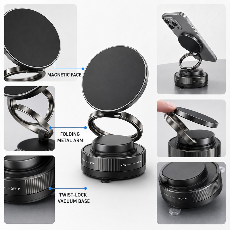 360° Vacuum Magnetic Phone Holder for Hands-Free Use - Foldable