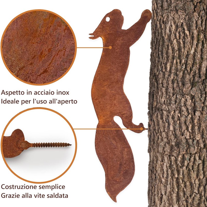 Rusty Squirrel to Screw in Wood, Garden Stake Rust Garden