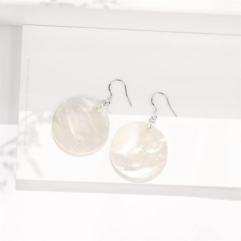 Trendy Light Weight Round White Shell Dangle Earrings for Women