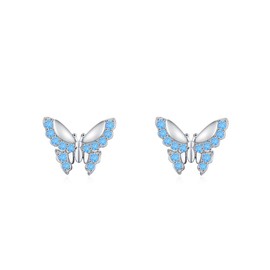 Blue CZ Butterfly Earrings Studs 925 Sterling Silver Crystal Tiny Small Cartilage Tragus Stud Earrings Hypoallergenic Ear Jewelry Gifts for Women Girls