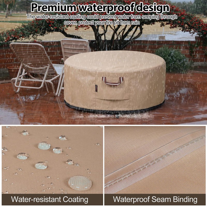QH.HOME Fire Pit Cover Round-45-48 Inch Heavy Duty 900D Strong
