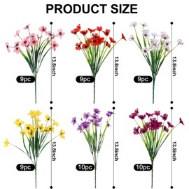 Zeyune 56 Bundles Artificial Flowers Fake UV Resistant for Outdoor Plastic Greenery Shrubs Plants No Fade Faux Flower for Garden Porch Patio Window Wedding Party Decor(6 Mixed Colors,Bright)