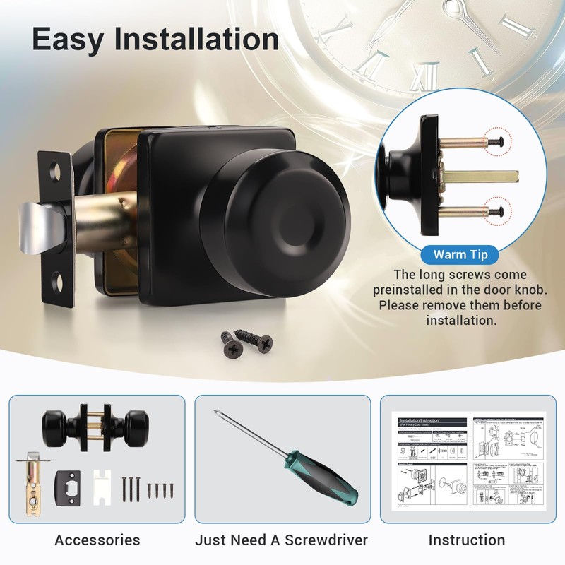 KNOBWELL Black Door Knobs, Square Interior Door Knobs, Closet Door