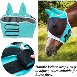 Horse Fly Mask， Horse Fly Mask with Cover Uv Protection,Fly Masks for Horses with Ears (Blue, L)