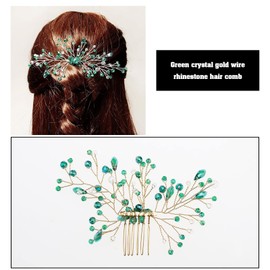 Green Hair Comb Green Crystal Hair Vine Comb Rhinestone Hairpiece Decorative Accessories for Women Girls Lady Wedding Decoration