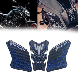 MT-07 MT07 2024 Waterproof 3D Embossed Rubber Fuel Tank Knee Pad Sticker for Motorcycle Accessories 2020-2024 (Blue)