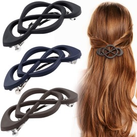 YALOJE 3pcs Vintage French Barrette Hair Clips, 3.19" Large Hair Barrettes for Women, No-Slip Hair Clips with Strong Hold Grip, Decorative Hair Accessories for Daily, Party - Black, Brown, Dark Blue