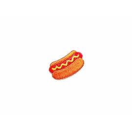 PL Set of 2 Tiny. Mini Cute hot Dog with Mustard Fast Food Cute Cartoon logo1 sew Iron on Embroidered Applique Badge Sign Patches Clothing Costume