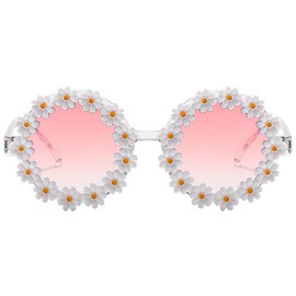 Dollger Daisy Sunglasses for Women Flower Round Fashion Rave Party Disco Fun Festival Retro Sunglasses,Gradient Pink
