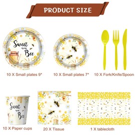 81Pcs Bee Baby Shower Decorations Tableware - Bee Birthday Party Supplies,Bee Party Plates, Napkins And Knives, Forks And Spoon,Bee Party Decorations for Baby Shower,Happy Bee Day