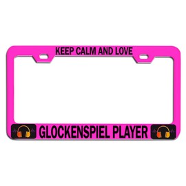Custom Brother - Keep Calm and Love Glockenspiel Player Pink Steel Auto SUV License Plate Frame License Tag Holder, O97