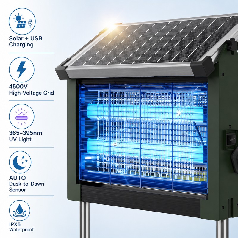 Solar Bug Zapper for Outdoor Use – 4500V Waterproof Mosquito