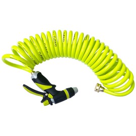 SANFU PU Recoil Garden Water Hose 3/8"ID x 25ft Premium with Sprayer Nozzle Retractable, Outdoor Pets-Washing Patio Hose Marine&Boat, Lime(25')