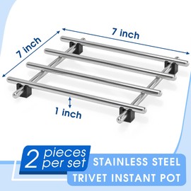 2 Pcs Metal Trivets for Hot Dishes – Stainless Steel Trivet Set | 7" x 7", Heat & Rust-Resistant | Rubber Anti-Slip Feet for Countertops & Tables | Protects Surfaces from Hot Pots, Pans, and Bakeware