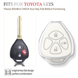 OFFCURVE Key Fob Cover for Toyota, Car Key Case for Toyota 2009-2016 Venza/Camry 2007 2008 2009 2010 2011/Corolla 2009-2010 3-button Car Smart Key Accessories Holder Protector, White