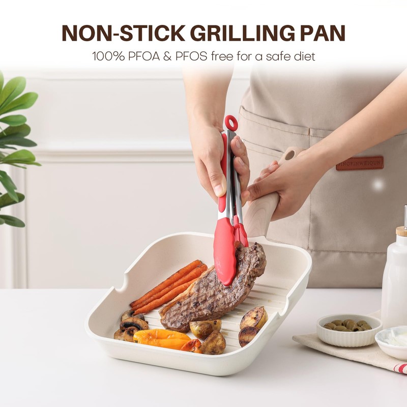Kordisen Nonstick Grilling Pan with Lid for Stove Tops, 9.5