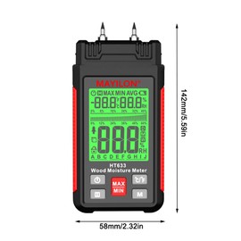 2 in 1 Wood Moisture Tester and Temperature Humidity Monitor Digital Detachable Probe Wood Moisture Meter with Tri-Color Backlight Screen Detector for Floorboards, Walls and Cardboard