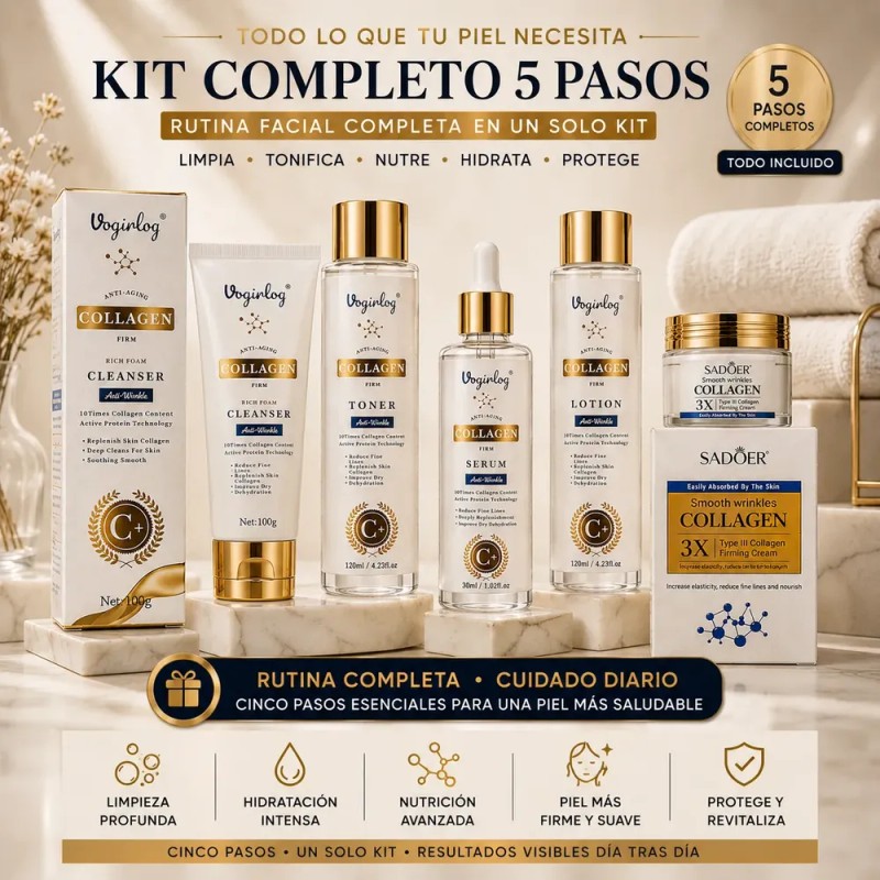 Kit Skincare Colágeno 5 Pasos Rutina Facial Anti Edad
