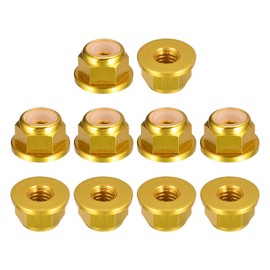 sourcing map Nylon Insert Hex Lock Nuts, 10pcs - M4 x 0.7mm Aluminum Alloy Self-Locking Nut, Anodizing Flange Lock Nut for Fasteners (Gold)