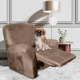ANARACHON Leather Like Recliner Chair Covers Stay in Place, 4 Pieces Lazy Boy Recliner Cover for Recliner Chair, Leather Cover for Recliner slipcovers Washable for Pets (Light Brown)