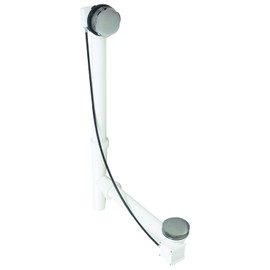 Westbrass D50P27TLE-07 27" Cable Drive Standard Bath Drain Trim Kit with Rotary Overflow Cover Knob, Pop-Up Stopper and Poly Tubular Pipes & Fittings, 1-Pack, Satin Nickel