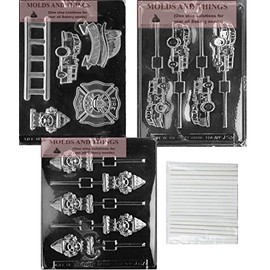 MOLDS AND THINGS Firefighter Chocolate Candy Molds - Firefighter Kit, Hydrant, Truck, Hat - Clear Plastic - 100-500 ml