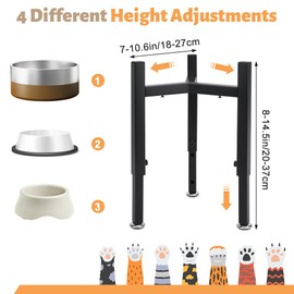 Elevated Dog Bowl Stand, FHDUSRYO Upgrade Metal Dog Feeder, 4 Adjustable Heights 7-10.6" and Width 5-10", Non-Slip and No Spill Raised Pet Bow Holder for Small, Medium and Large Dogs, Indoor (Single)