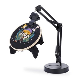 BERYA Embroidery Hoop Stand, Adjustable Embroidery Hoop Holder, Folding Metal Embroidery Stand, 360 Rotated Cross Stitch Stand Suitable for Embroidery Hoops, Phone Holder Black