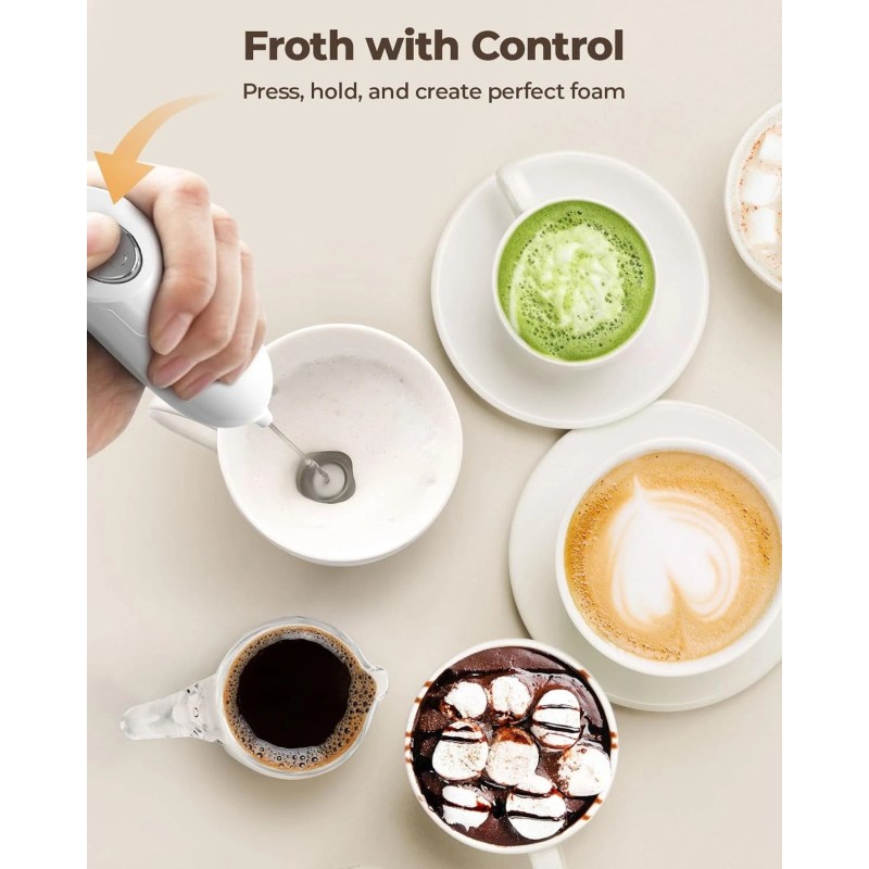 SIMPLETaste Milk Frother Handheld Battery Without Stand, Blizzard White