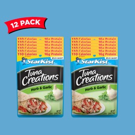 StarKist Tuna Creations Herb and Garlic, 2.6 oz Pouch (12 Pack) Ready to Eat Wild Caught Tuna, 15g Protein, 110 Calories Per Serving, Kosher, Perfect for Salads, Meals and Snacks
