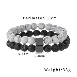 2Pcs Matte Lava Rock Volcanic Stone Beads Stretchy Bracelet Set Stacking Frosted Gemstone Turquoise Seed Bracelet for Men Women Couple Jewelry Gift-P bead