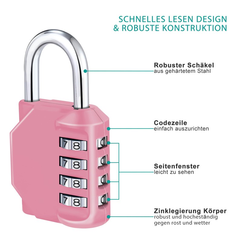 Zhege Combination Lock, 4 Digit, Padlock with Combination Code for