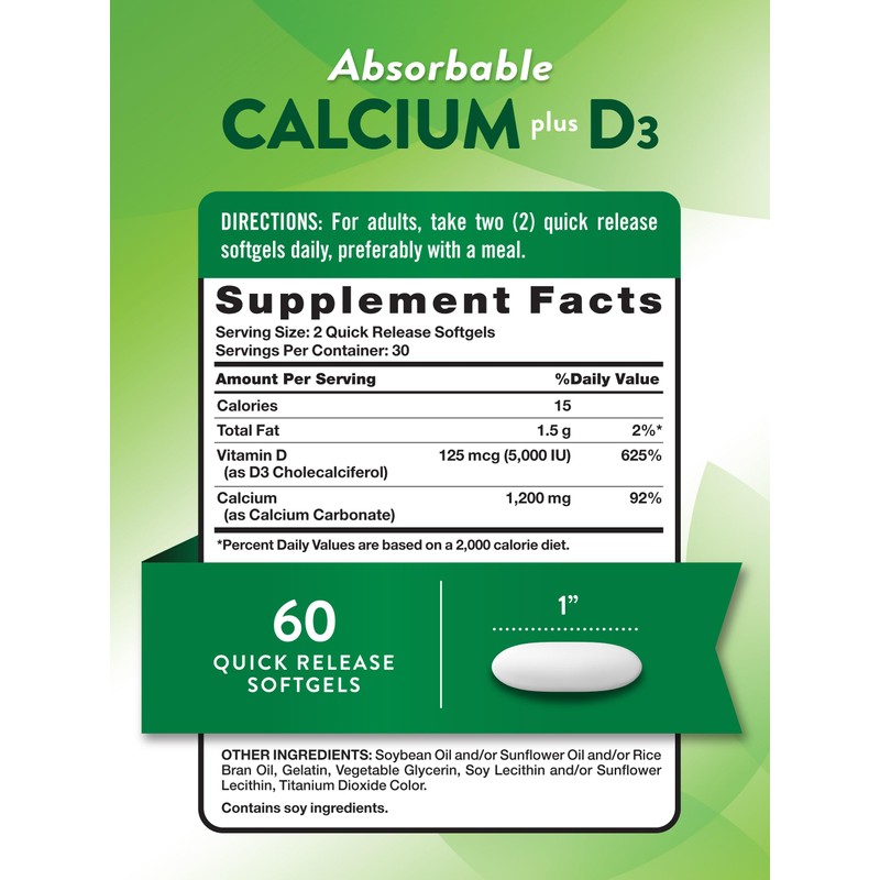 Nature's Truth Calcium 1200mg with Vitamin D3 5000 IU |