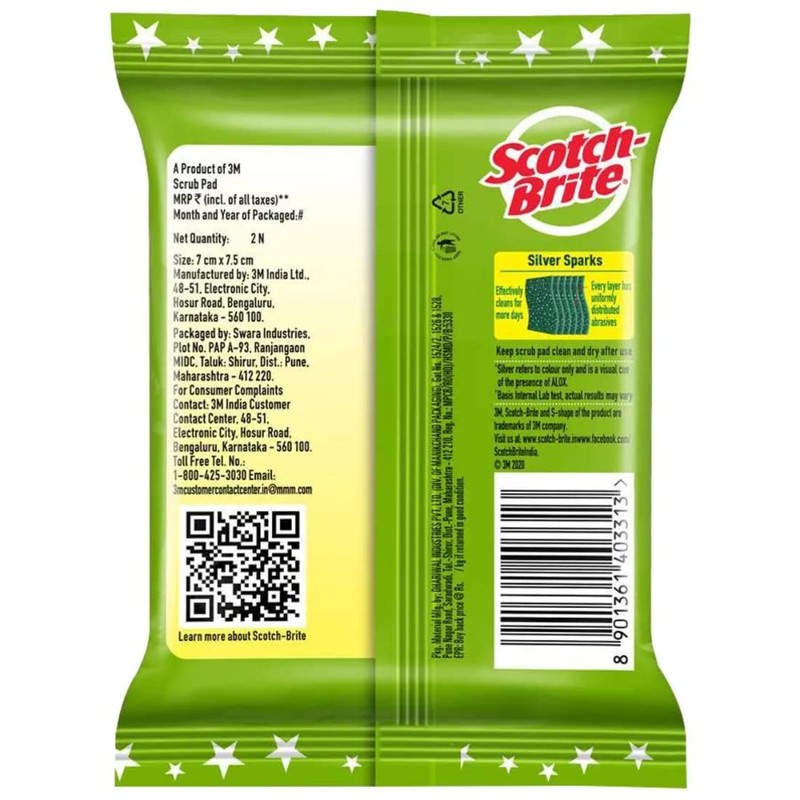 Scotch Bright Silver Spark Scrub Pad - 7cmX7.5cm (Pack of