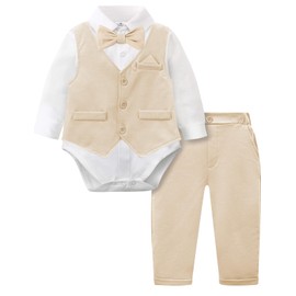 Baby Easter Outfit Boy Wedding Dress Church Khaki Suit 3-6 Months Beige